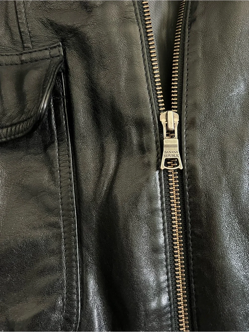 Banana Republic Black Leather Bomber Jacket with Ribbed Trim